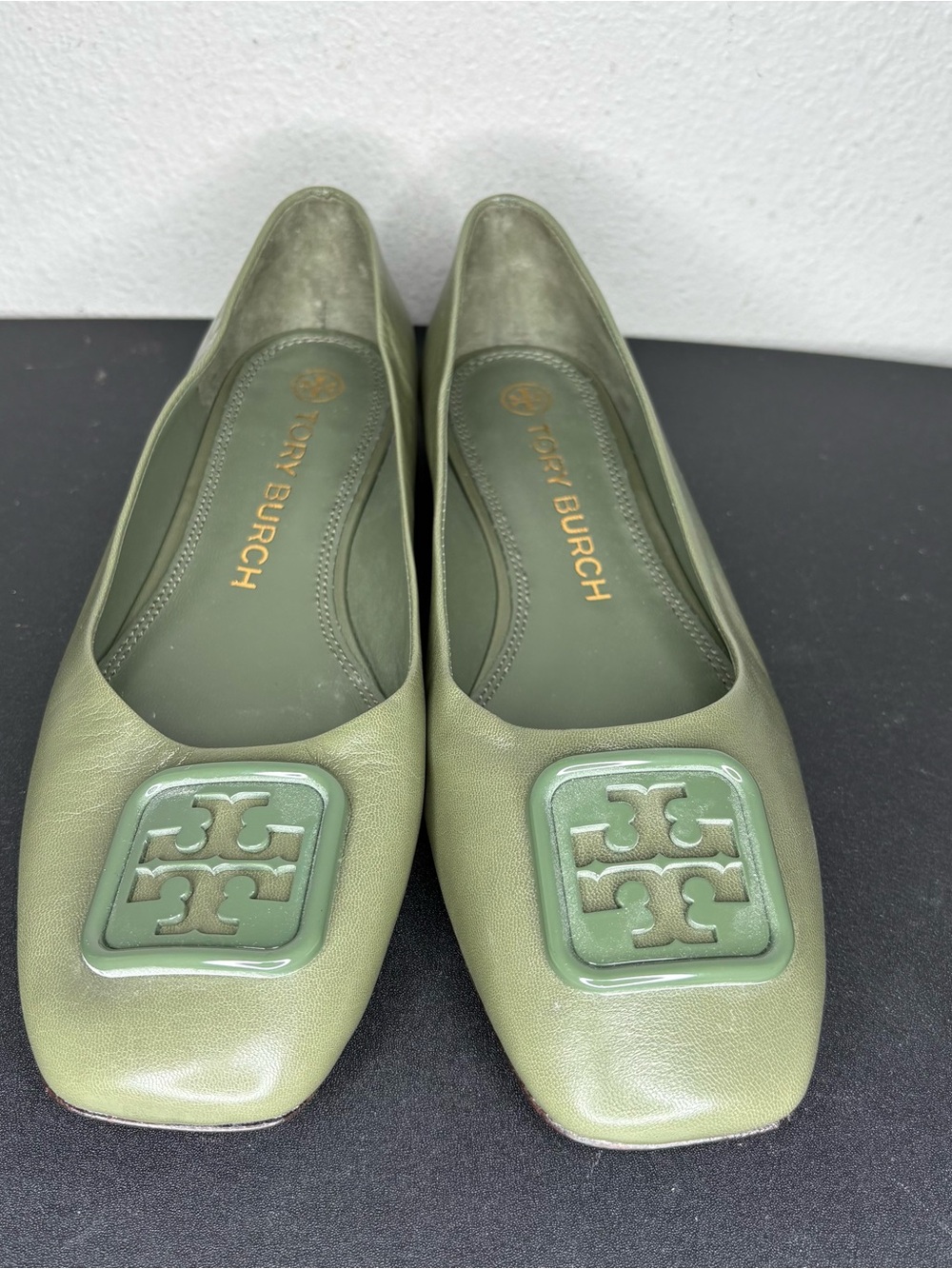 Tory Burch Georgia Square-toe Flat Green Smooth Ballet Flats Green Sz 9.5 M - Picture 2 of 9